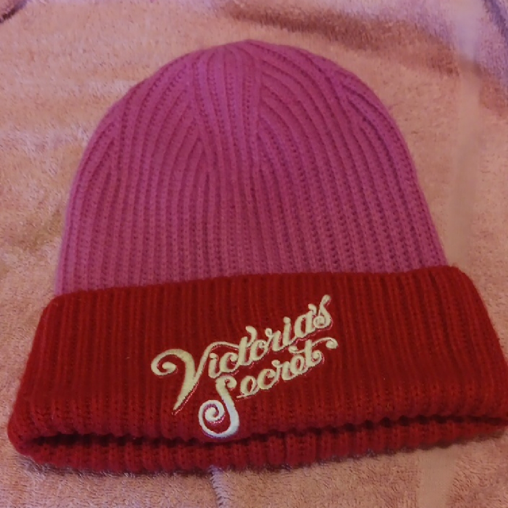 Victoria's Secret Purple and Red Knit Beanie